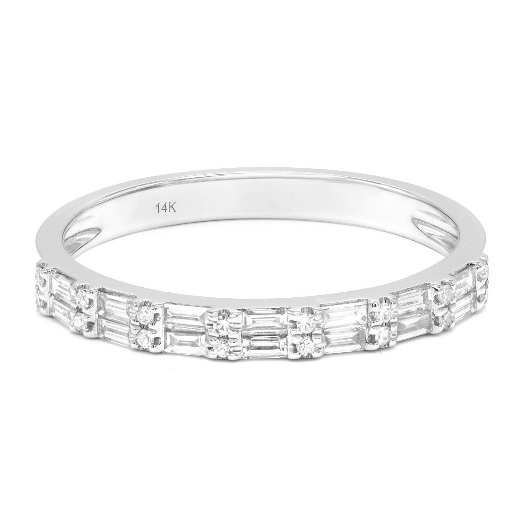 Baguette And Round Cut Diamond Wedding Band 14k White Gold 035cttw Size 75 1638$